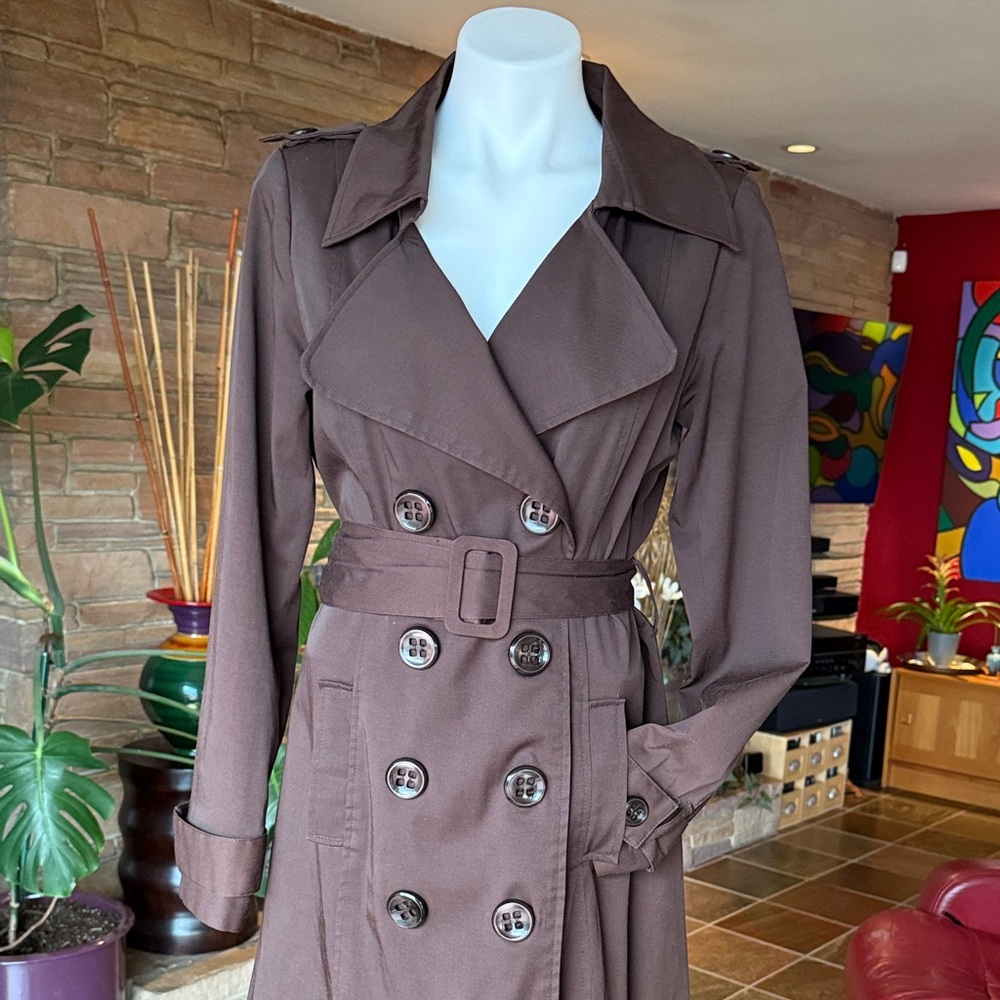 Rich Chocolate Brown Double-Breasted Trench Coat